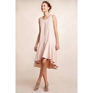Maeve Camellia Drop Waist Dress Women Sm Pink High Low Linen Blend Anthropologie